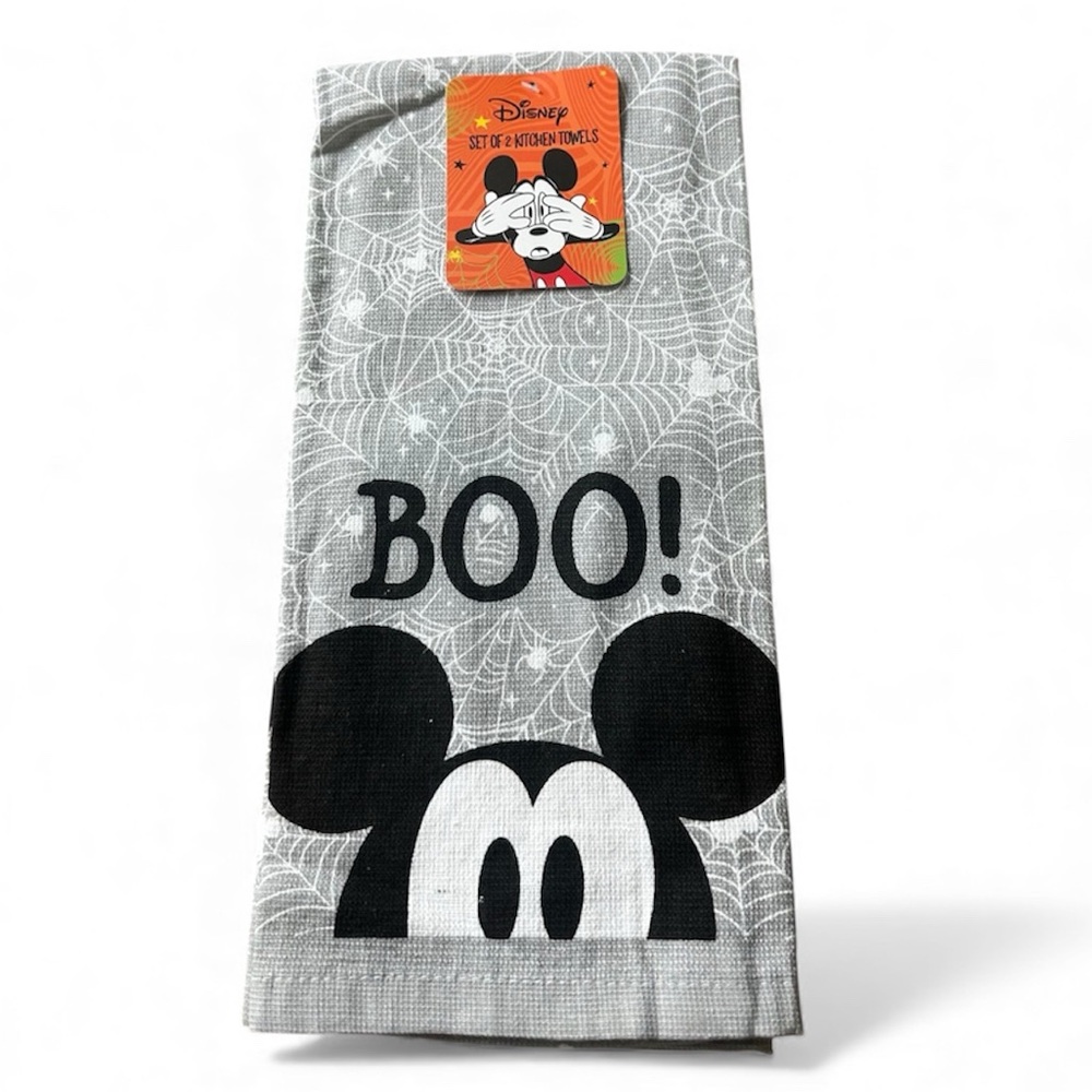 Disney Gray Mickey Mouse Halloween Boo! Kitchen Towels Set of 2 NWT
